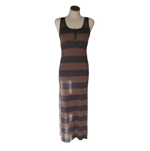 Stem  Tank Striped Brown & Gray Button Detail Maxi Women's Dress Size XS